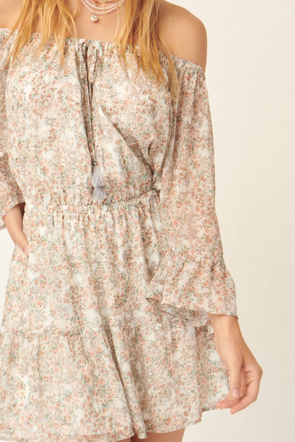 Promesa USA Floral Off Shoulder Mini Peasant Dress Floral Off Shoulder Mini Peasant Dress