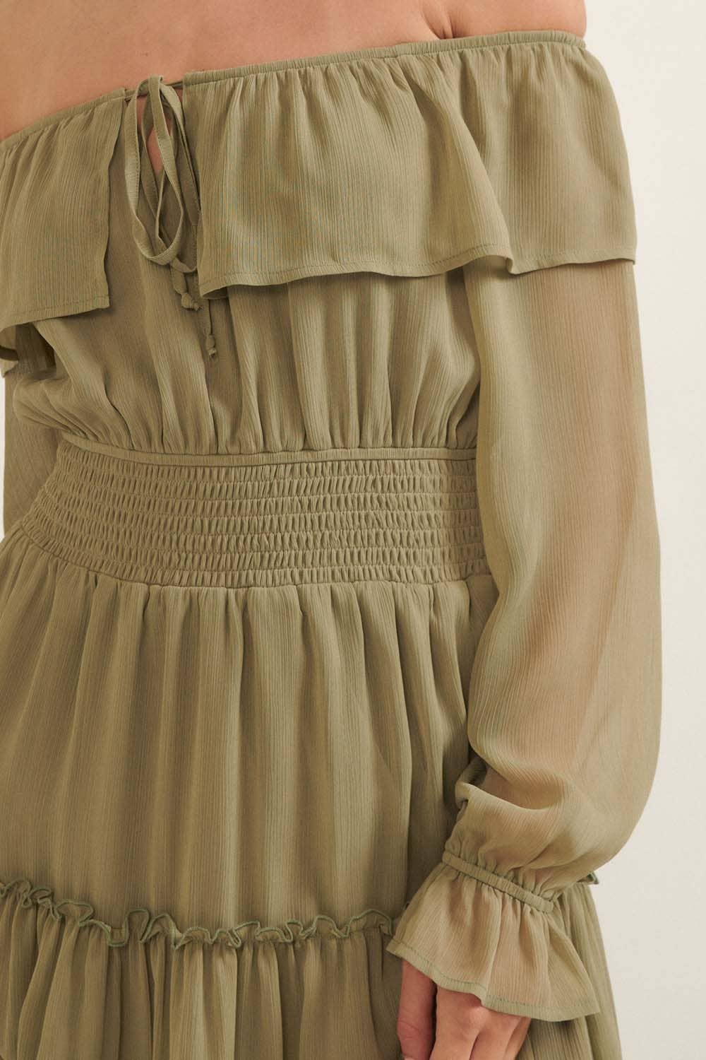 Promesa USA Solid Semi-Sheer Chiffon Flounce Ruffle Mini Dress Solid Semi-Sheer Chiffon Flounce Ruffle Mini Dress