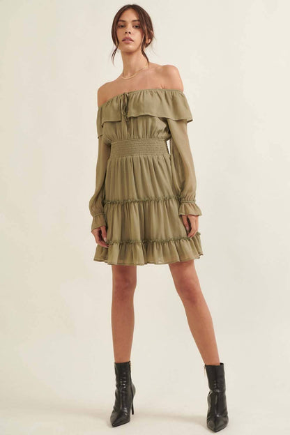 Promesa USA Solid Semi-Sheer Chiffon Flounce Ruffle Mini Dress Solid Semi-Sheer Chiffon Flounce Ruffle Mini Dress