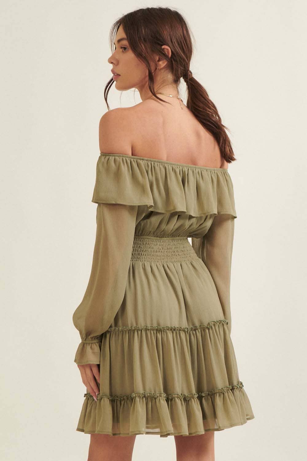 Promesa USA Solid Semi-Sheer Chiffon Flounce Ruffle Mini Dress Solid Semi-Sheer Chiffon Flounce Ruffle Mini Dress