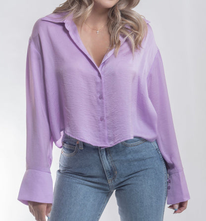 Scarlet 31 TOP Kailey Lavender Satin Button Front Top